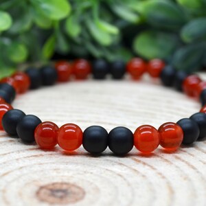 Black Onyx Bracelet, Red Carnelian Bracelet, 6mm Gemstone Crystal Bead Stretch Bracelet, Witchy Bracelet Onyx, Good Luck Bracelet