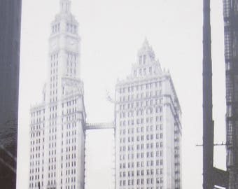 Original 1948 Chicago Skyline Wrigley Building Snapshot Photo - Free Shipping