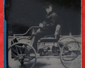 1930's Henry Ford & His Quadricycle Automobile Tintype Photograph - Free Shipping