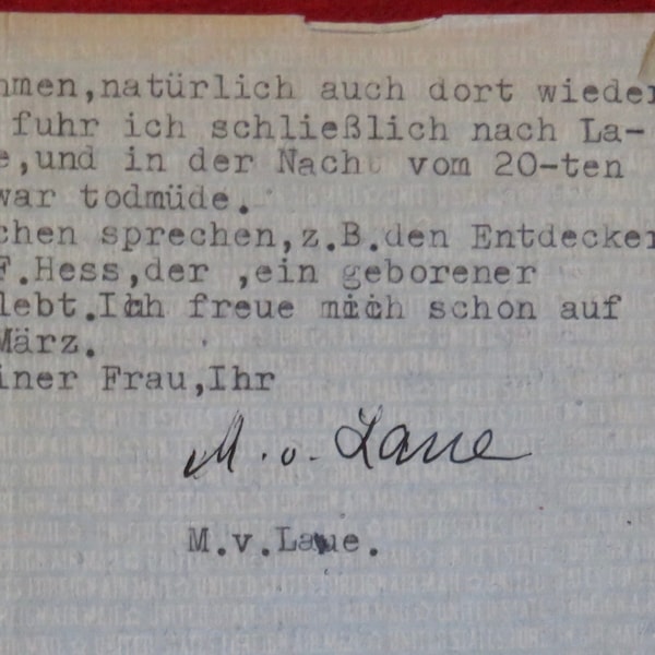 Hand Signed 1948 Letter - TLS Max Theodor Felix Von Laue (1879-1960) German Physicist Nobel Prize For Physics Winner 1914 Max Planck Medal