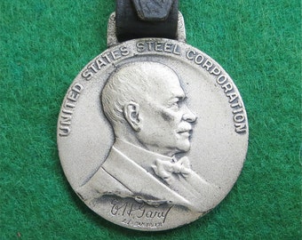 Original 1950's US Steel Corp 25 Year Sterling Watch Fob - EH Gary Chairman - Free Shipping