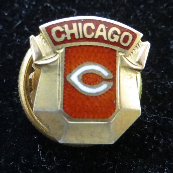 Rare 1950's Chicago Bears Football Gold Tone Collar Pin - Free Shipping