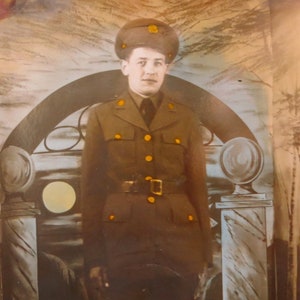 Hand Tinted World War II Era 1940's American US Army Soldier GI Studio Photo Free Shipping image 1