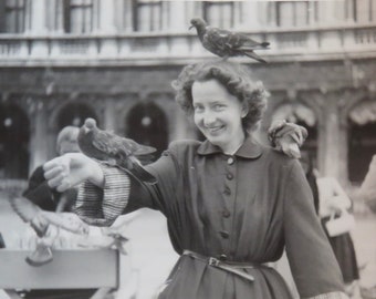 1950s Venice Photo: Bird Lady with Pigeons