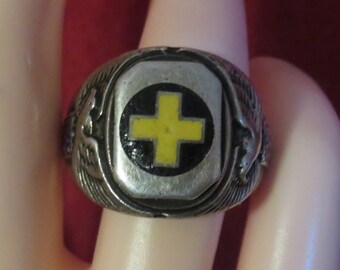 Scarce 1940's World War II Era U. S. Army 33rd Infantry Division Sterling Patriotic Ring - Size 11