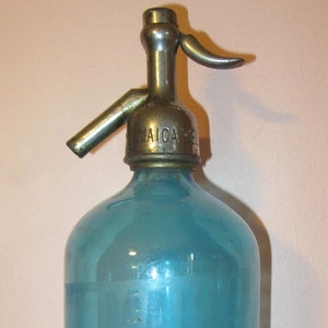 Vintage 1930&#39;s Blue Jamaica Seltzer Wks. Glass Bottle - Barware Decor