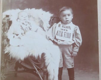 Original Adorable 1900's Children Advertising Flour Cabinet Photo - My Mamma Uses Atlas Flour