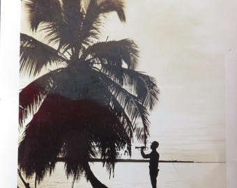 1940s WWII Hawaii Photo – US Army Bugler at Sunset