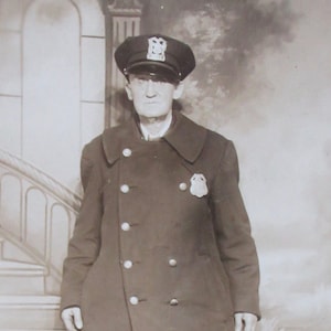 Officer Friendly Mr Schinn -  1930&#39;s Elderly Small Police Sheriff In Uniform RPPC Real Photo Postcard - Free Shipping