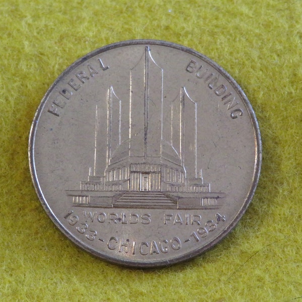 Original 1934 Chicago World's Fair Century Of Progress Exposition Good Luck Flip Coin Token Souvenir - Federal Building