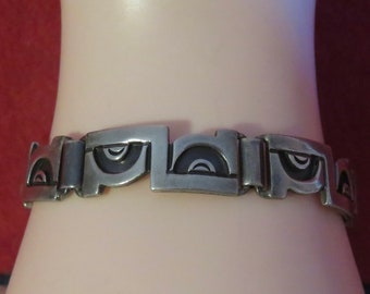 Mid Century 1950's Emma Melendez Mexico Sterling Silver Hand Crafted Bracelet - Jose Luis Flores Modernist