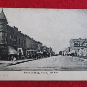 Original 1912 Main Street Knox Indiana Business District Photo Postcard