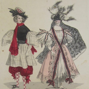Early 19th Century German Theatrical Hand Colored Engraving - Costume Print By Geiger - Free Shipping