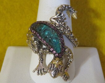 Awesome Barbara Bixby Sterling Silver 18 Karat Gold Highlight Topaz Gecko Lizard Ladies Statement Ring - Size 10