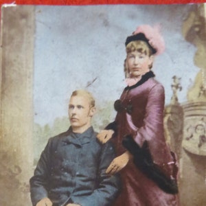 Original 1950&#39;s Hand Tinted 1880&#39;s Couple Studio Photo/Photograph