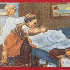 Vintage 1900&#39;s Jac Edgren Artist Signed Color Postcard - Bedtime Gymnastics Couple - Made In Sweden