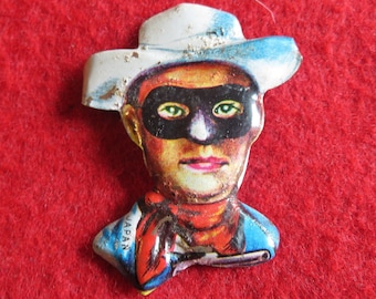 Vintage 1950's Lone Ranger Die Cut Pin Back Button - The Masked Man