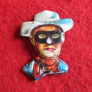 Vintage 1950's Lone Ranger Die Cut Pin Back Button - The Masked Man