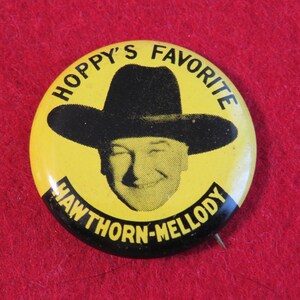 Vintage 1950&#39;s Hopalong Cassidy Hawthorn - Mellody Farms Dairy Advertising Pin Back Button