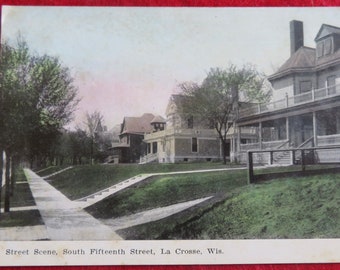 Original 1900's LaCrosse Wisconsin Main Street USA - Hand Tinted South Fifteenth Street 15th Street Photo Postcard