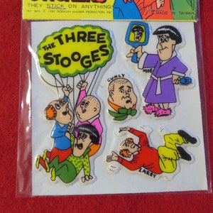 Vintage 1980 Three Stooges 3 D Three Dimensional Sticker Pack - NOS Larry, Curly & Moe