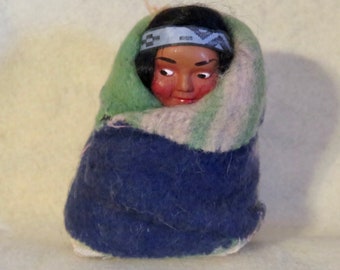 Vintage Native American Indian Skookum Doll in Trade Blanket Clothes