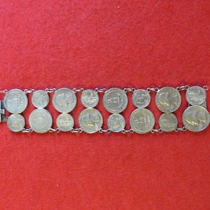 Outstanding 1960's US 90% Silver Coin Link Statement Bracelet - Hand Crafted Mercury Dimes & Washington Quarters