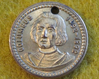 Gilt 1892 Columbian Exposition Chicago World's Fair Christopher Columbus Lord's Prayer Souvenir Token