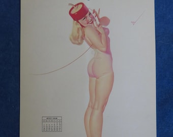 Sexy Original July 1948 George Petty Pin Up Girl Calendar Page
