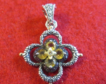 Delicate Barbara Bixby Sterling Silver 18 Karat Gold Highlight Gemstone Cross Necklace Enhancer Pendant
