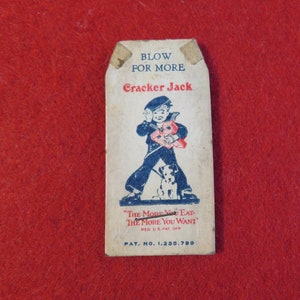 Original 1930&#39;s Cracker Jack Cardboard Advertising Whistle Premium
