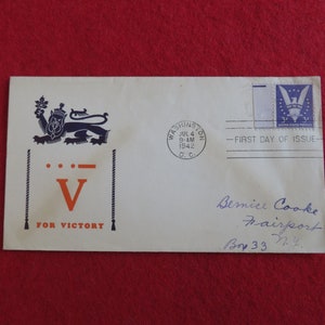 Patriotic 1942 World War II Era US Postal First Day Cover V For Victory Scott 905
