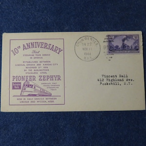 1944 Pioneer Zephyr Burlington Route 10th Anniversary Souvenir Postal Cover