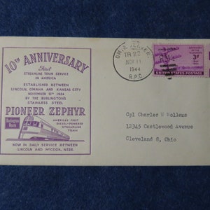 1944 Pioneer Zephyr Burlington Route 10th Anniversary Souvenir Postal Cover