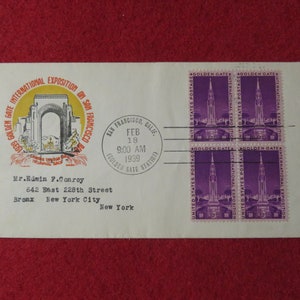 1939 Golden Gate Exposition San Francisco World&#39;s Fair Souvenir Postal First Day Cover Scott # 852 - Block Of 4