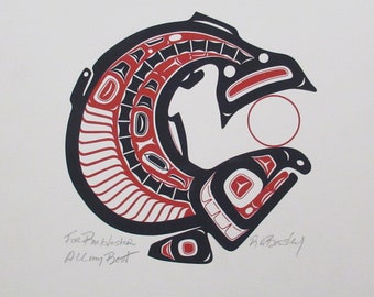Original Richard Beasley Native Alaskan Salmon Print - Signed By Artist