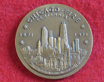 Vintage 1971 Great Chicago Fire Centennial Commemoration Bronze Medallion Token Coin