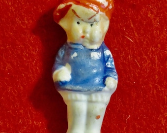 * vintage doll ୨୧ * 陶器製 愛らしい 男の子の フィギュア CD Kenny Co. Germany Bisque Boy in Blue Jumpsuit and Swivel