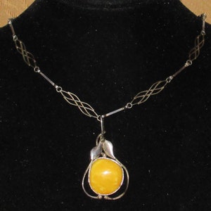 Vintage 1950&#39;s Baltic Amber.800 Silver Pendant On Silver Chain