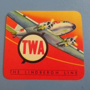 Original 1940&#39;s TWA Trans World Air Lines Advertising Baggage Label - The Lindbergh Line