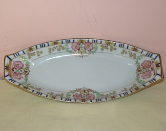 Antique 1920's Hand Painted Nippon Relish Dish - Floral Design
