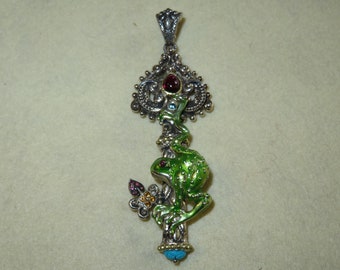 Original Barbara Bixby Key Frog Flower Sterling Silver 18 Karat Gold Highlight Pendant Enhancer