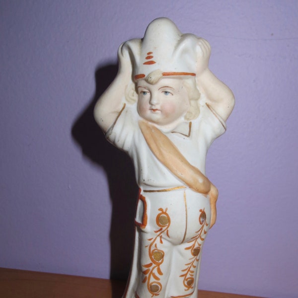 Antique 1800's German Porcelain Bisque Little Boy Figural Spill Vase Match Holder - Free Shipping