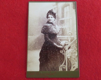 Awesome 1880's Pretty Lady In The Snow Photo Studio Cabinet Photo - F. W. Guerin Photographer