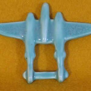 Vintage 1940&#39;s World War II Era Ceramic Airplane Aviation Style Teal Brooch Pin