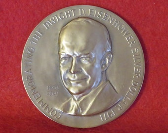 Vintage 1971 President Dwight D Eisenhower Silver Dollar Bronze Commemorative Medal In Original Box - Medallic Art Company