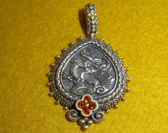 Awesome Barbara Bixby Sterling Silver 18 Karat Gold Highlight Citrine Dragon Enhancer Pendant