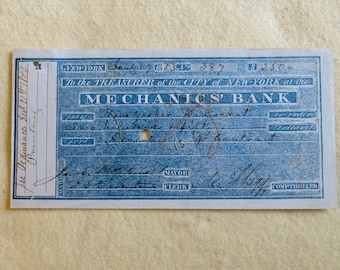 Original 1853 City Of New York Bank Check Signed By NYC Mayor Jacob Westervelt & Comptroller Azzanal Flagg - Historic Document