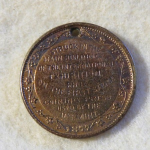 1877 International Exposition Souvenir US Mint Strike First Steam Coining Press Medal Token