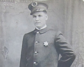 Handsome 1910's Chicago Police Officer District 58 In Uniform RPPC Real Photo Postcard